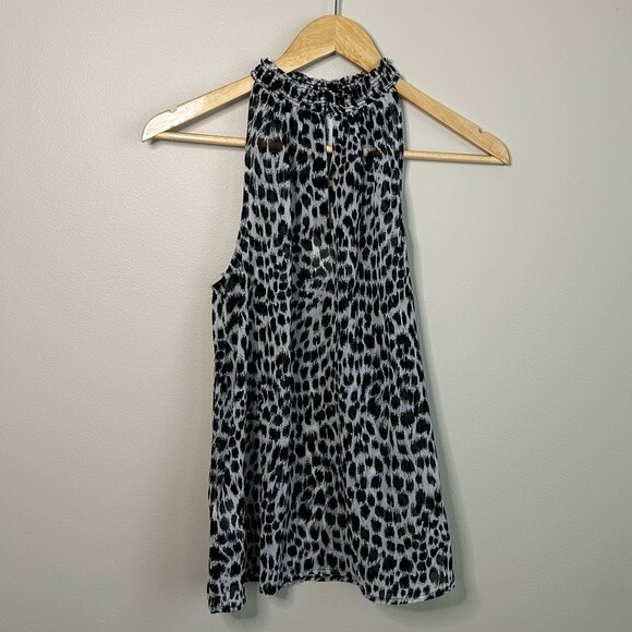 Mango Spotted Leopard Chiffon High Neck Sleeveless Blouse Size XS - Picture 1 of 5